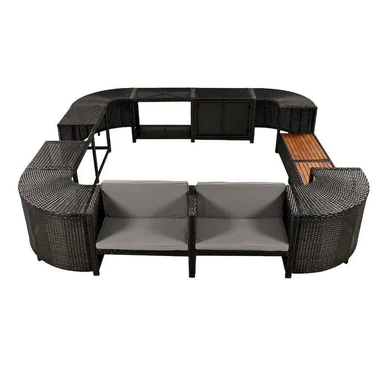 Spa-Umrandung, Spa-Gestell, viereckiges Outdoor-Lounge-Set aus Polyrattan