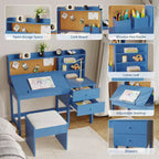 Ensemble bureau et chaise pour enfants, table d’étude en bois avec plateau inclinable réglable, tiroirs et tableau en liège – ensemble bureau d’apprentissage scolaire pour enfants