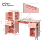 Black / Pink Modern Manicure Nail Desk with Glass Top & Wrist Rest, Single Station
