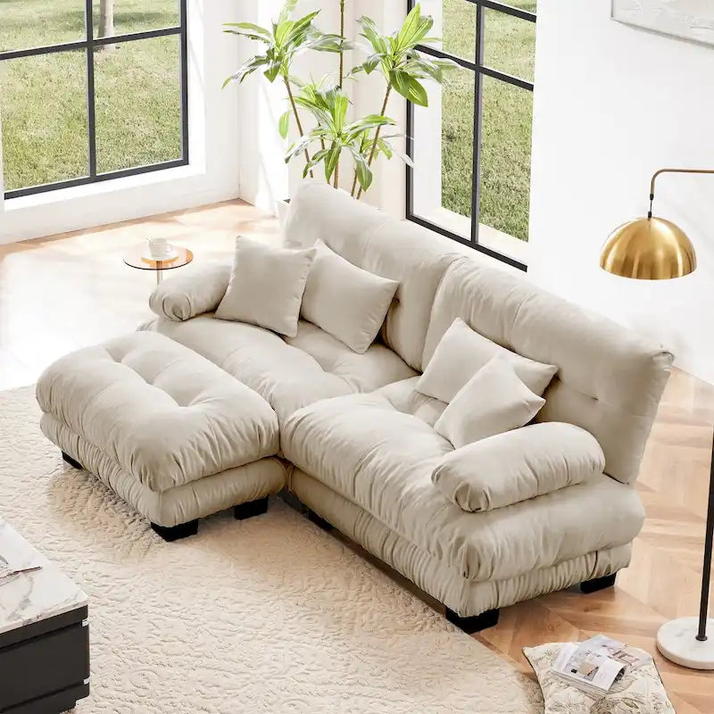 L-förmiges Zweisitzer-Sofa aus Chenille mit Lendenkissen