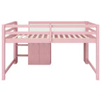 Letto rialzato basso rosa/bianco con scrivania, spazio contenitore e lavagna bianca -C singolo, 1 persona