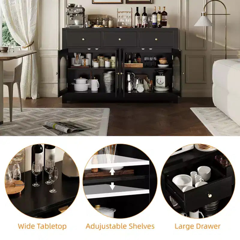 Buffet étroit de 140 cm avec rangements, meuble d’appoint avec 3 tiroirs et 4 portes pour cuisine, salle à manger et salon