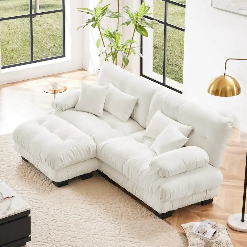 L-förmiges Zweisitzer-Sofa aus Chenille mit Lendenkissen