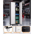Armoire de rangement de garage à roulettes avec panneau perforé, armoire métallique verrouillable de 72 pouces de hauteur avec 2 portes et 4 étagères réglables pour atelier de garage