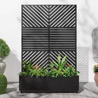 MAYEERTY truhlík s mříží, železo, černý, paralelní linie 01, lamelový klasický kombinovaný styl, 72x47x16in, sada 3 kusů