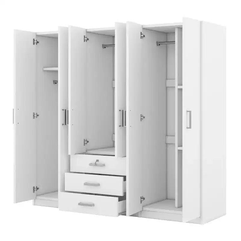 Roupeiro de madeira com 6 portas e gavetas para quarto