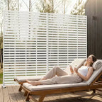 MAYEERTY 72 x 47 Zoll großer weißer Sichtschutz für den Außenbereich aus Naturmaterial, 6-teiliges Set, natürlicher Klappteiler für Hinterhof und Garten