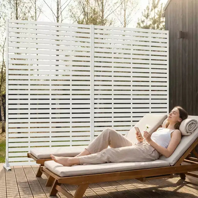 MAYEERTY 72 x 47 Zoll großer weißer Sichtschutz für den Außenbereich aus Naturmaterial, 6-teiliges Set, natürlicher Klappteiler für Hinterhof und Garten