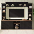 Ensemble mural de centre multimédia de style ferme 4-en-1 ModernLuxe, compatible avec les téléviseurs jusqu'à 70 pouces, meuble TV avec étagères réglables et tiroirs