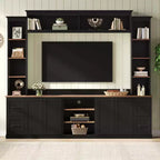 Ensemble mural de centre multimédia de style ferme 4-en-1 ModernLuxe, compatible avec les téléviseurs jusqu'à 70 pouces, meuble TV avec étagères réglables et tiroirs