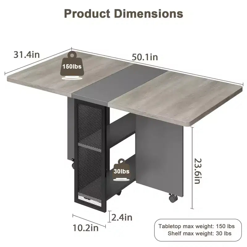 Klappbarer Esstisch für die Küche, platzsparender Esstisch, ausziehbarer Küchen-Klapptisch mit 6 Rädern für kleine Räume