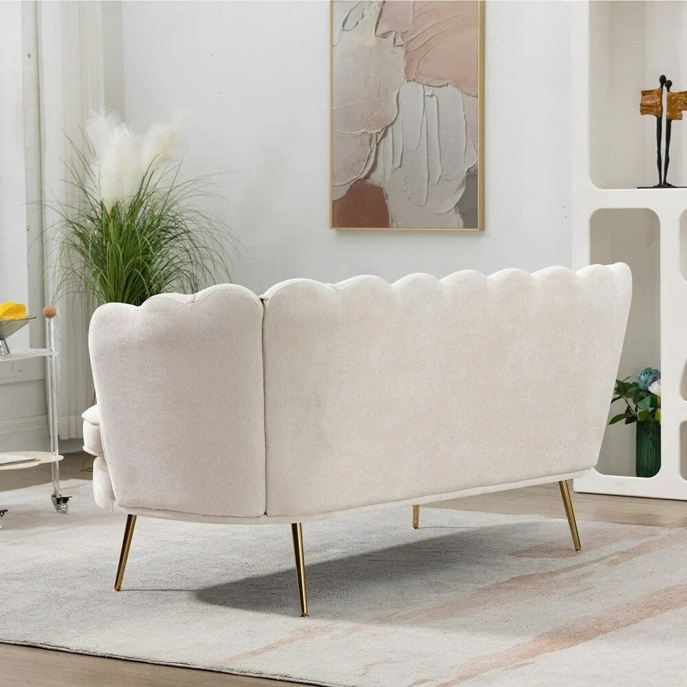 Kleines Mini-Sofa für zwei Personen mit goldenem Metallbein – 2 Sitzplätze