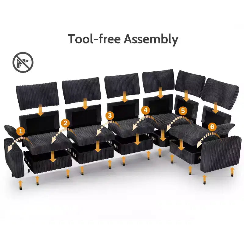 Modulares Cord-Sofaelement von Dyonery mit abnehmbaren, waschbaren Bezügen