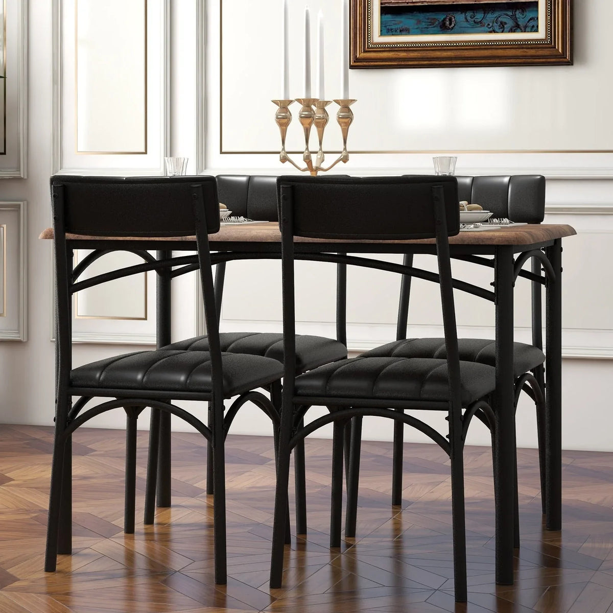 Conjunto de mesa de jantar retangular para 4 pessoas com cadeiras estofadas