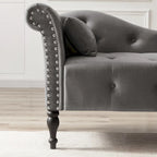 Moderne chaise longue van 60,6 inch met fluwelen bekleding, gecapitonneerde knopen, massief houten poten en sierspijkers