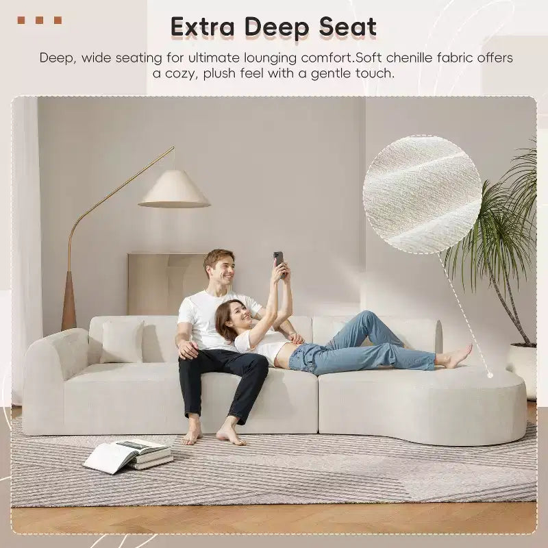 140-Zoll-modernes gebogenes Ecksofa mit Chaiselongue, 3-teiliges Set, für das Wohnzimmer