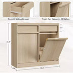 Kippbarer Mülleimer aus natürlicher Eiche, Mülleimer mit Stauraum und Schublade, versteckter Müllschrank, Wäschekorb für Küche, Esszimmer und Wohnzimmer