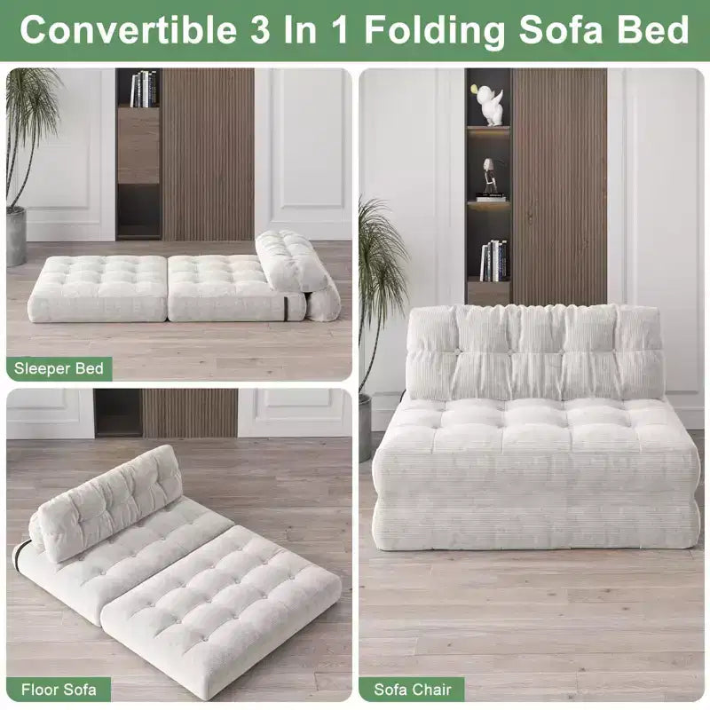 Divano letto futon pieghevole in velluto a coste, poltrona letto trasformabile da pavimento con cuscino e supporto per la schiena