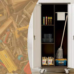 Armoire de rangement de garage à roulettes avec panneau perforé, armoire métallique verrouillable de 72 pouces de hauteur avec 2 portes et 4 étagères réglables pour atelier de garage