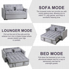Nowoczesna rozkładana sofa z funkcją spania 3 w 1, regulowanym oparciem, aksamitnym dwuosobowym siedziskiem, poduszkami i kieszeniami bocznymi