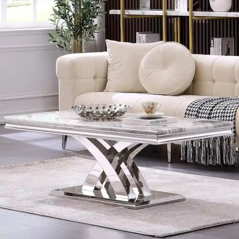 Moderne salontafel van 122 cm, rechthoekige salontafel met X-vormige voet voor de woonkamer