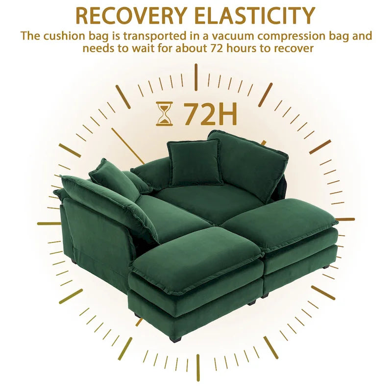 Zweisitzer-Sofa mit 2 Sitzkissen, 2 Kissen und 2 Hockern, bequemes Sofa – tiefes Wohnzimmer-Sofa, modulares Sofa