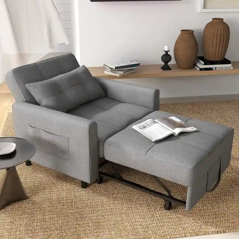 Rozkładany fotel do spania 3 w 1, rozkładana, regulowana i składana tapicerowana sofa wypoczynkowa