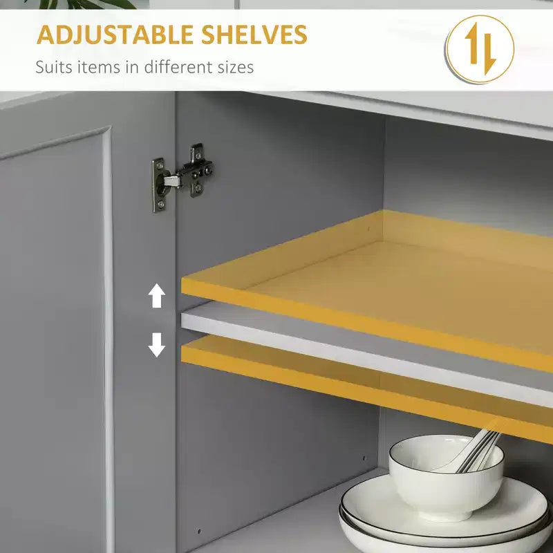 Despenseiro de cozinha moderno, armário independente com portas e gaveta, prateleiras ajustáveis