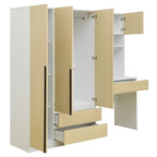 3-in-1-Kleiderschrank mit Schminktisch, Schreibtisch-Set, Schlafzimmerschrank mit 2 Schubladen, 3 Türen und Stauraum