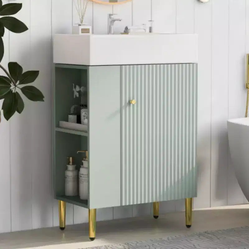 Meuble-lavabo de salle de bains blanc de 21,6, ensemble meuble, meuble de rangement de salle de bains, lavabo simple en céramique, rangement à gauche