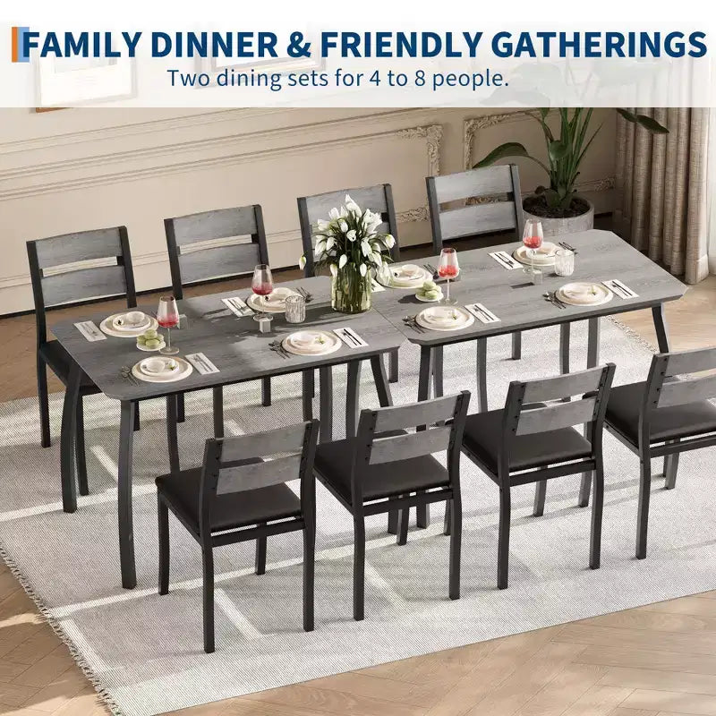 Ensemble table et chaises de cuisine à structure métallique en 5 pièces, avec design chanfreiné