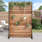 MAYEERTY 72-Zoll-Raumteiler mit verzinktem Rahmen, Sichtschutz aus Holzmaserung, Gartenzaun für die Terrasse, Beige