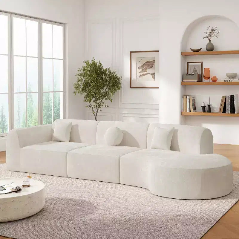 Nowoczesna zakrzywiona sofa modułowa o długości 140 cali z szezlongiem, zestaw 3-elementowy do salonu