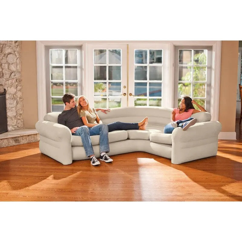 Intex Ecksofa in L-Form, aufblasbare Lounge-Couch mit Getränkehaltern, Grau (2er-Pack) – 26
