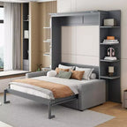 Whisen modernes Murphy-Bett in Queensize mit Holzrahmen, Wandbett mit Sofa und Regalen