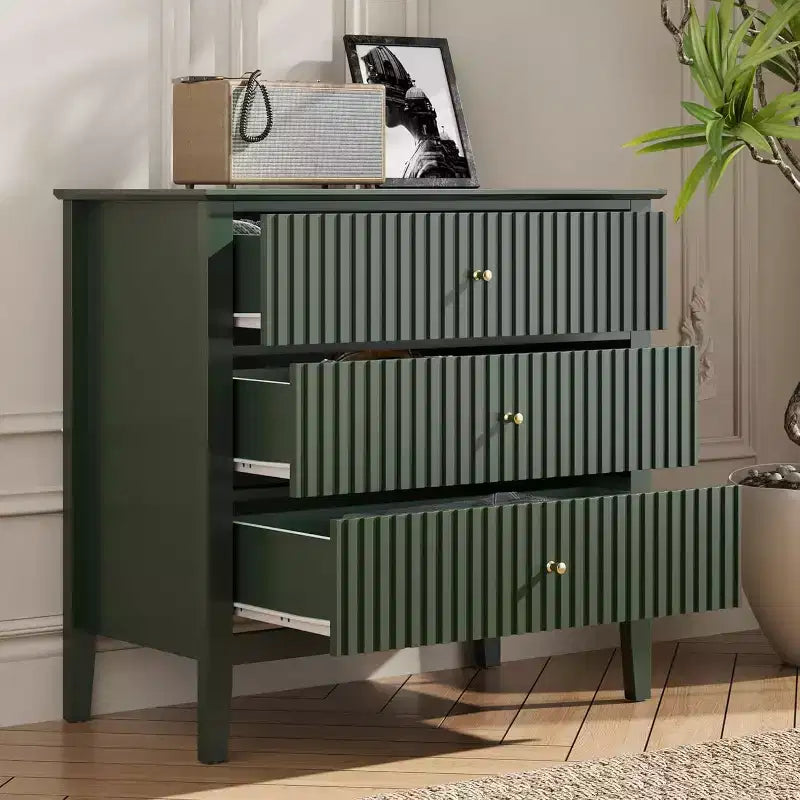 Comò Heynemo a 3 cassetti, comodino in legno verniciato alto 30 pollici con contenitore, ampia cassettiera moderna con guide a sfere