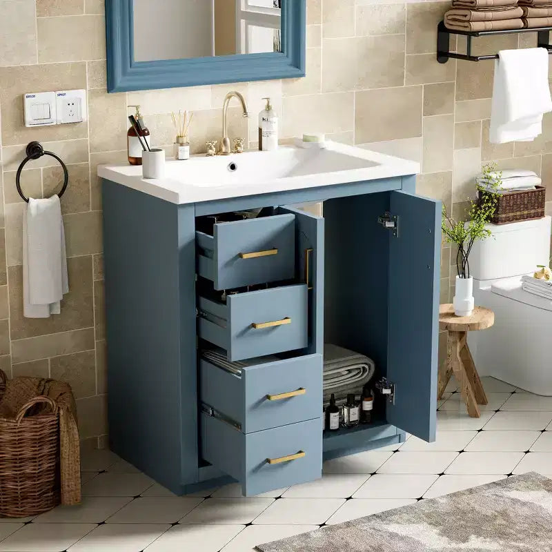 Badkamermeubel voor enkele wastafel van 30 met kast en 3 laden - zwart / blauw / groen / indigo / wit