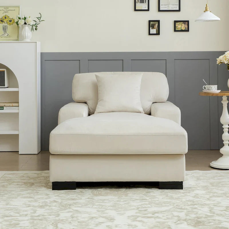 Modernes übergroßes Mid-Century-Schlafsofa mit Récamiere und Kissen