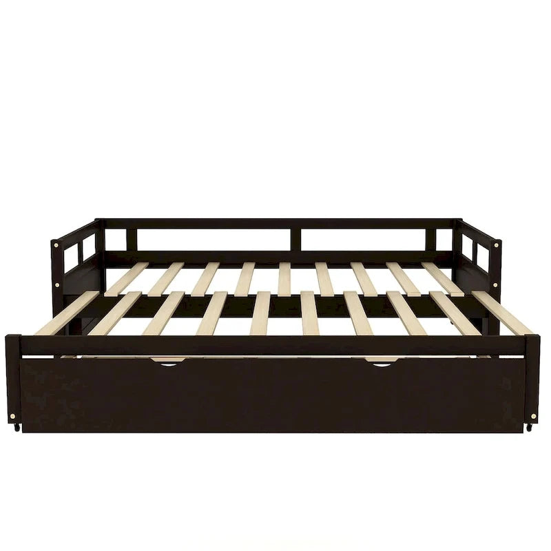 Letto da giorno allungabile con letto estraibile, letto da giorno in legno con letto estraibile