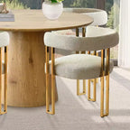 Conjunto de mesa de jantar extensível de redonda para oval com 4 cadeirões de veludo, design moderno com pé central, acomoda até 8 pessoas-Panipeachy