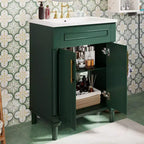 Meuble-lavabo de salle de bains de 24 pouces avec lavabo en céramique, meuble de style Shaker, 2 portes à fermeture amortie et structure en bois massif pour petite salle de bains ou cabinet de toilette