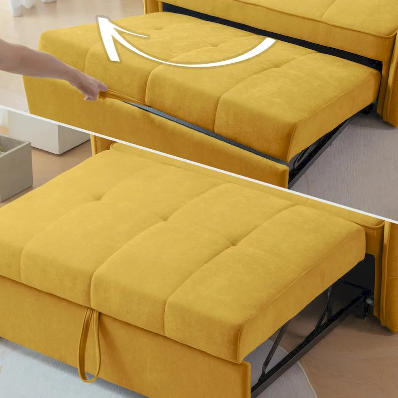 Rozkładana sofa z funkcją spania, tapicerowana żółtą tkaniną szenilową – 39.00 x 53.50 x 31.50