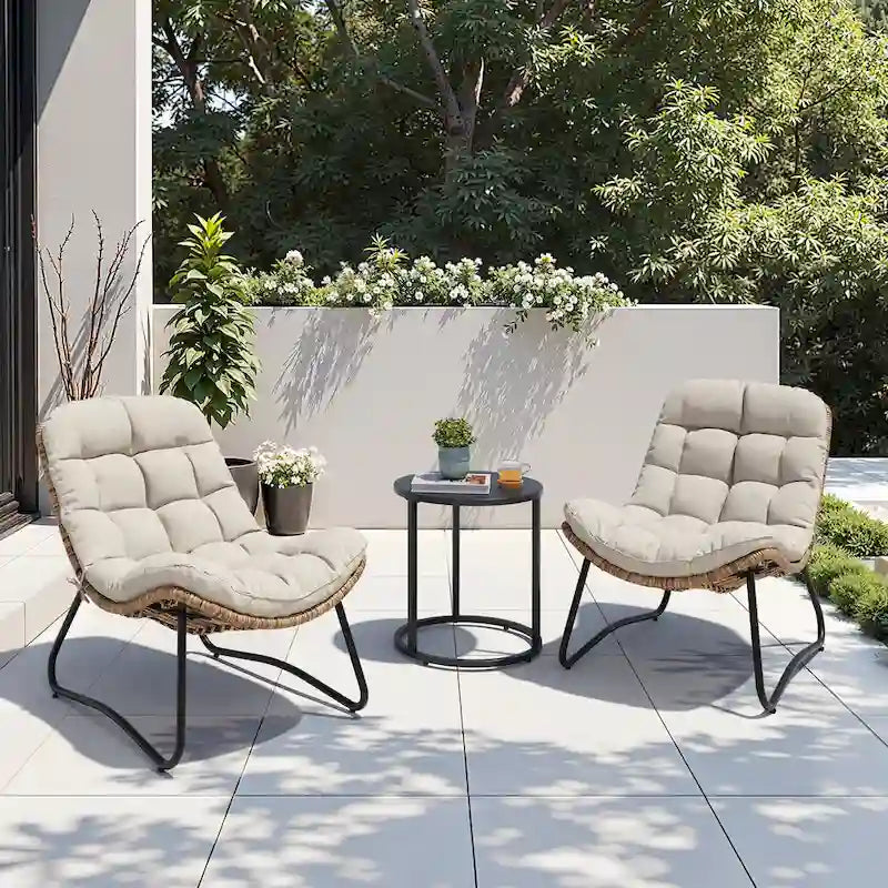 Fauteuils papasan d’extérieur avec coussin, en rotin PE, confortables pour la terrasse avec table d’appoint
