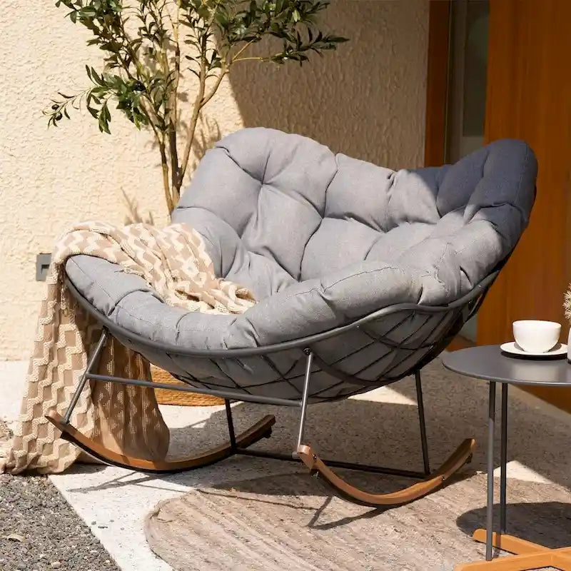 Riesiger Schaukelstuhl für die Terrasse, Indoor-Outdoor-Ei-Freestyle-Stuhl mit Kissen, gepolsterter moderner Loungesessel für Garten und Hinterhof