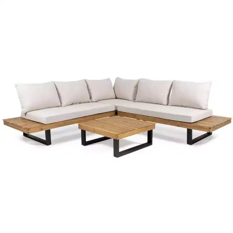 Ensemble de canapé d’extérieur modulable en L, ensemble de salon de patio, ensemble de sièges de jardin pour discuter avec table basse et coussins résistants à l’eau - ModernLuxe