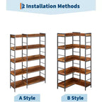 5-Tier L-Shape Corner Bookshelf  65 Industrial Wood & Metal Bookcase (Rustic Brown)  Reversible Storage for Living Room, Bedroom & Home Office