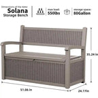 Odporna na warunki atmosferyczne ławka ze schowkiem z żywicy, zamykanym ukrytym schowkiem — design imitujący rattan, udźwig 500 funtów, pojemność 70 galonów