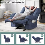 Blauwe extra grote relaxfauteuil met schommelmechanisme en chenillebekleding