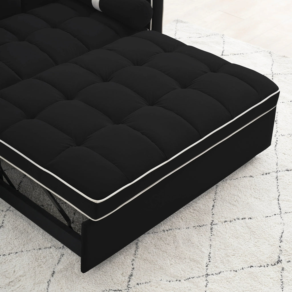 Sofá-Cama Convertível de Veludo para 2 Pessoas, com 55', Cama Extensível, Encosto Reclinável Ajustável, Bolsos Laterais e Suporte para Telemóvel