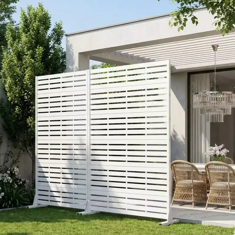 MAYEERTY 72 x 47 Zoll großer weißer Sichtschutz für den Außenbereich aus Naturmaterial, 6-teiliges Set, natürlicher Klappteiler für Hinterhof und Garten